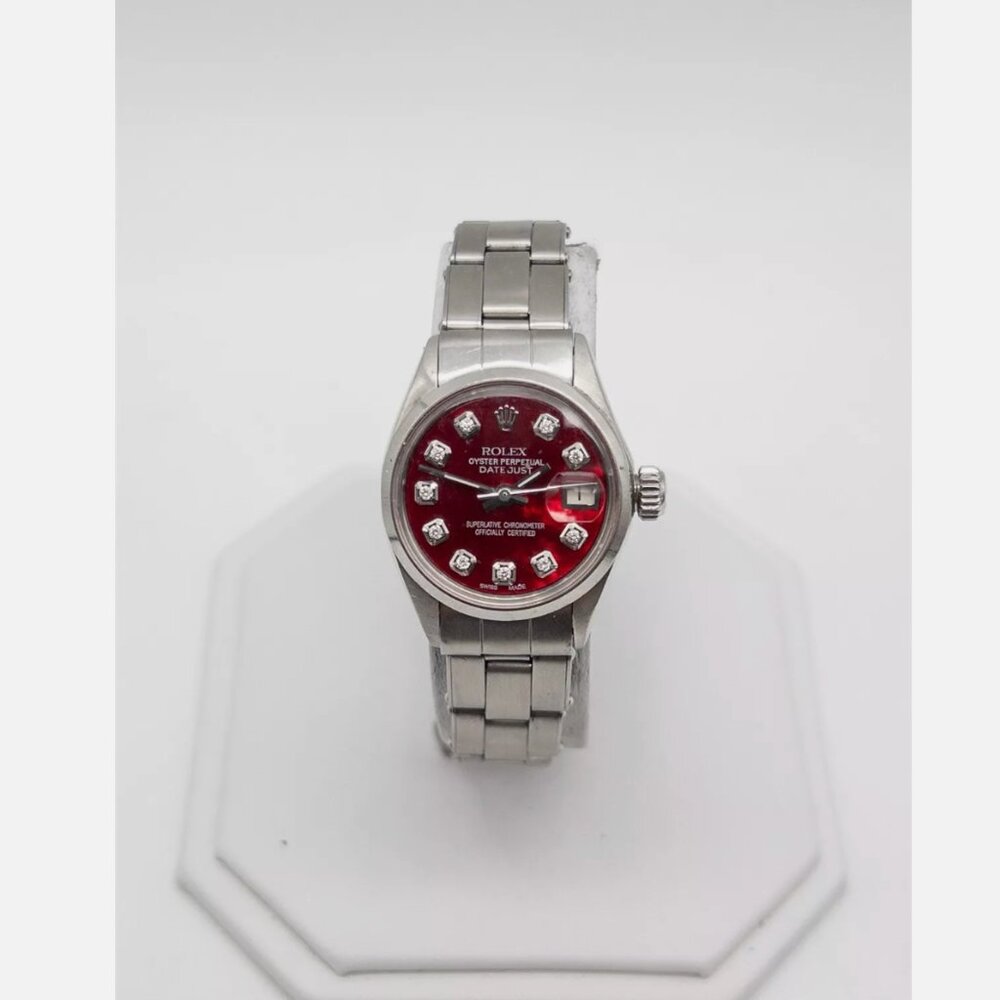 Rolex Red Mother of Pearl Women's Diamond Dial Watch